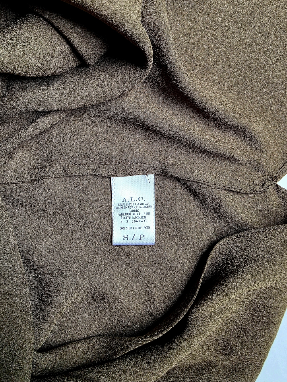 A.L.C. Silk Olive Sleeveless V-Neck Draped-Back Camisole Top - Picture 5 of 6